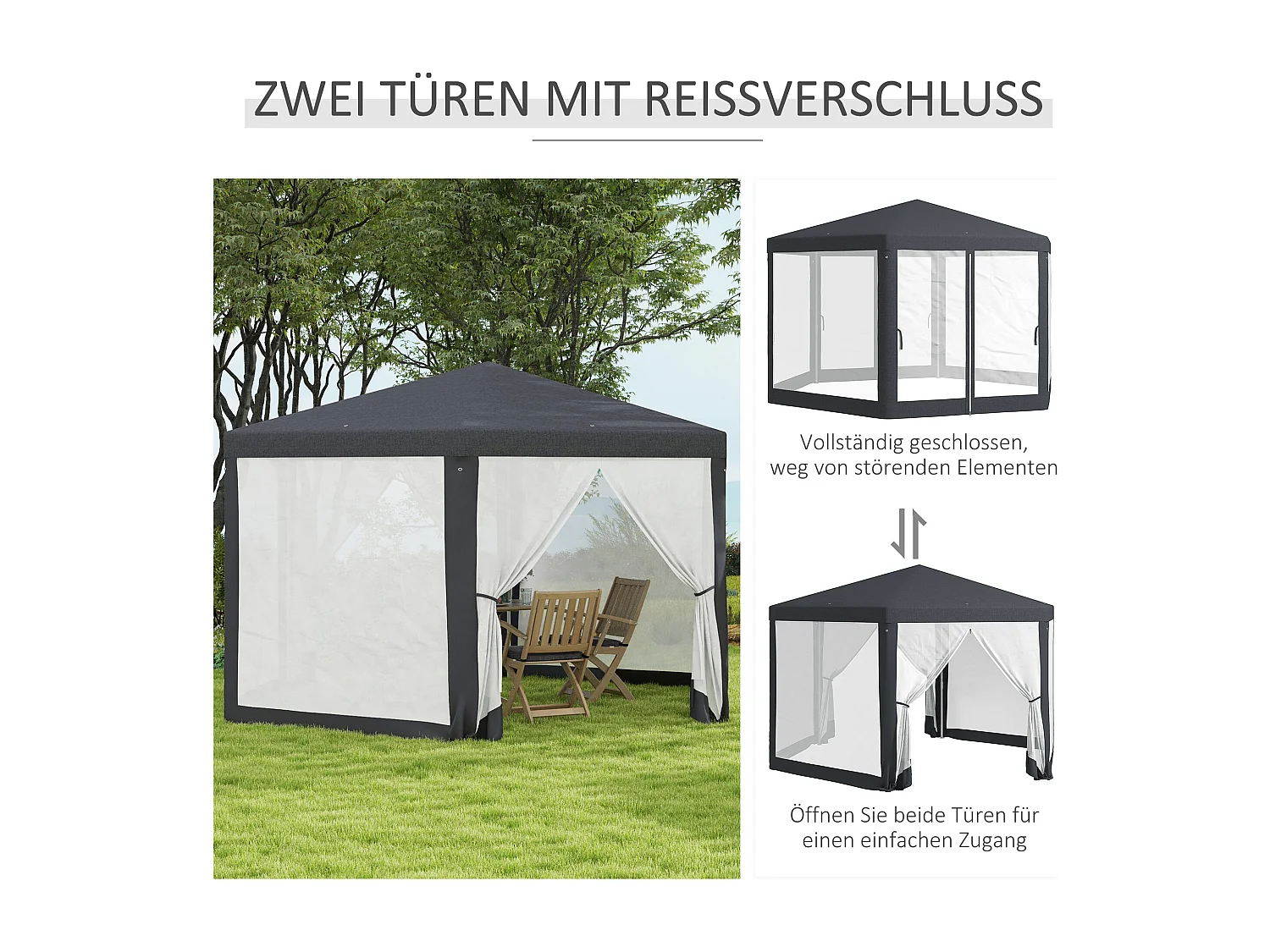 Tuinpaviljoen 4x4 m met klamboe, 6 zijden, frame van metaal en polyester, donkergrijs (394x341,2x250 cm)