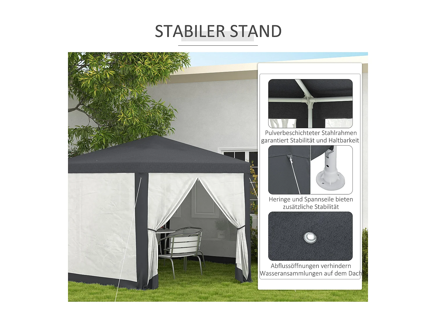 Tuinpaviljoen 4x4 m met klamboe, 6 zijden, frame van metaal en polyester, donkergrijs (394x341,2x250 cm)