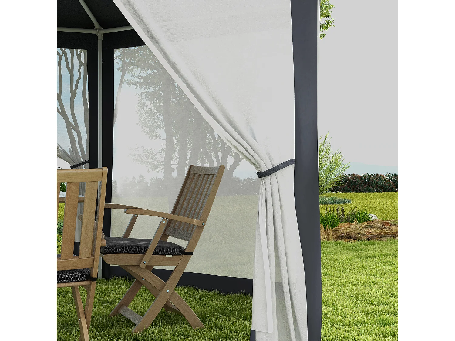 Tuinpaviljoen 4x4 m met klamboe, 6 zijden, frame van metaal en polyester, donkergrijs (394x341,2x250 cm)