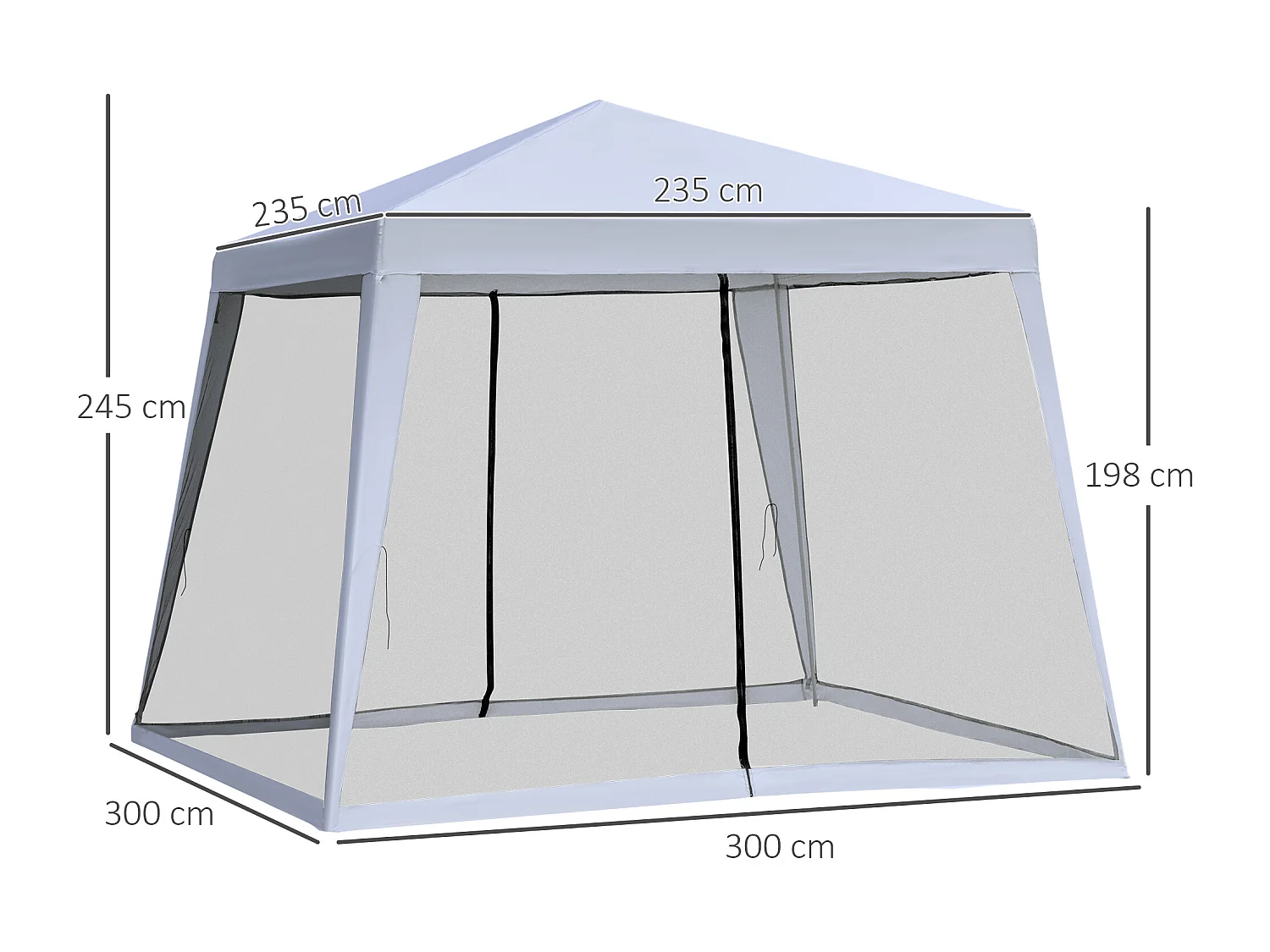 Cenador de jardín con mosquitera, estructura de metal, poliéster, gris (300x300x245 cm)