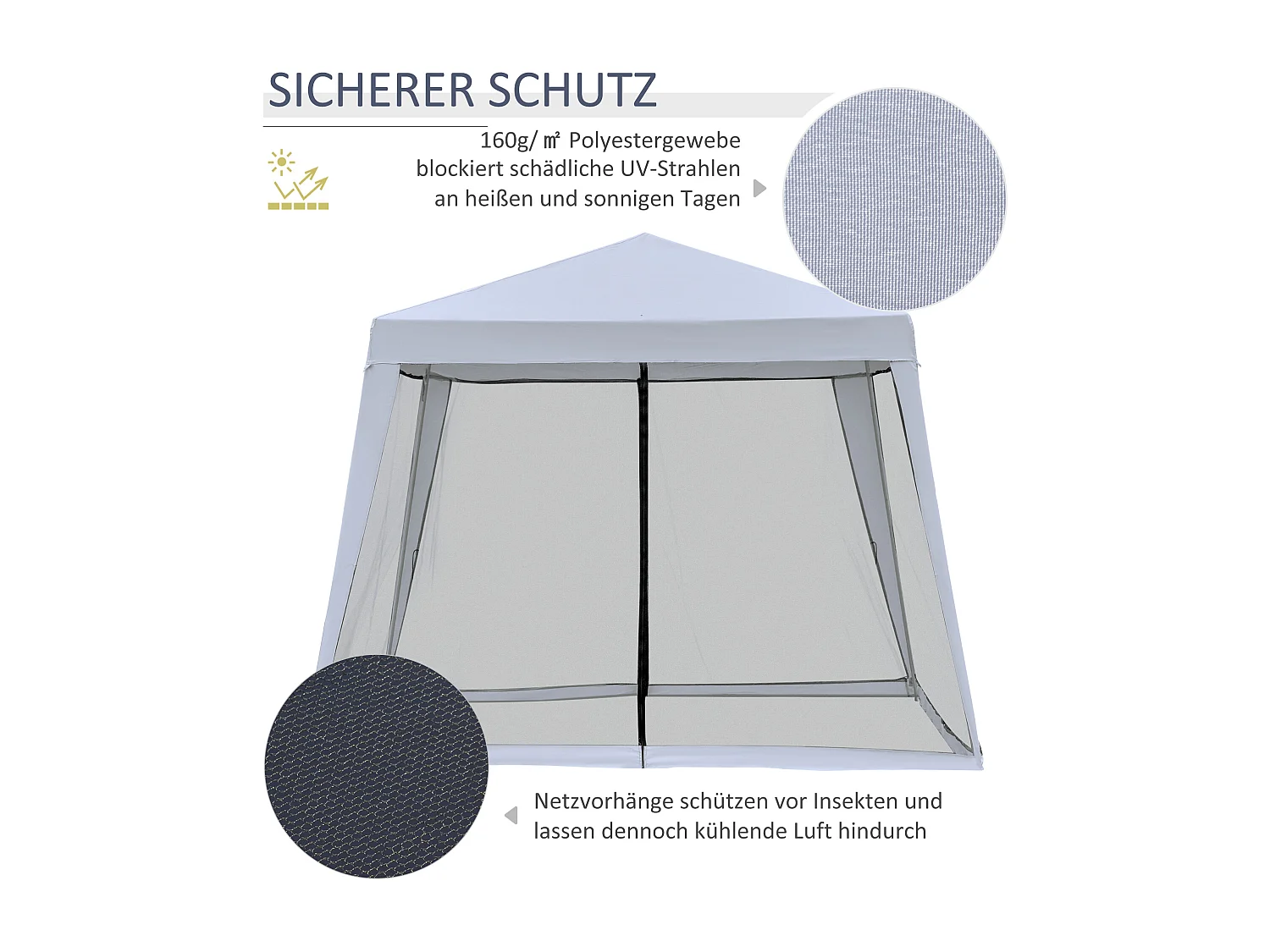 Cenador de jardín con mosquitera, estructura de metal, poliéster, gris (300x300x245 cm)