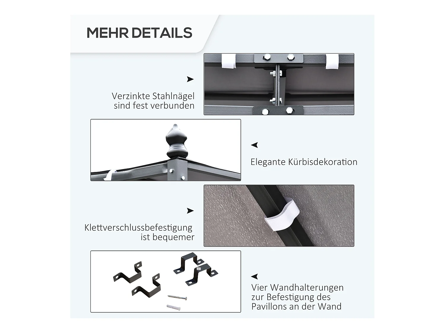 Pergola avec toit courbé, métal et polyester, gris (297x297x250 cm)