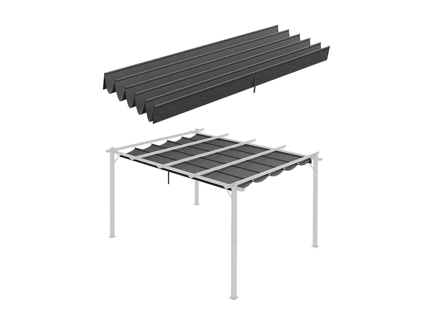 Toit de pergola de remplacement, avec trous d’évacuation, polyester respirant, gris foncé (350x260x6cm)