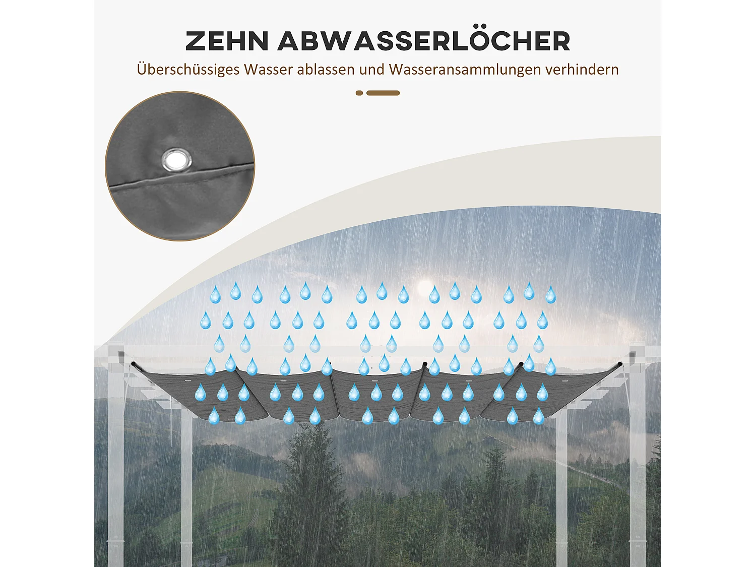 Toit de pergola de remplacement, avec trous d’évacuation, polyester respirant, gris foncé (350x260x6cm)