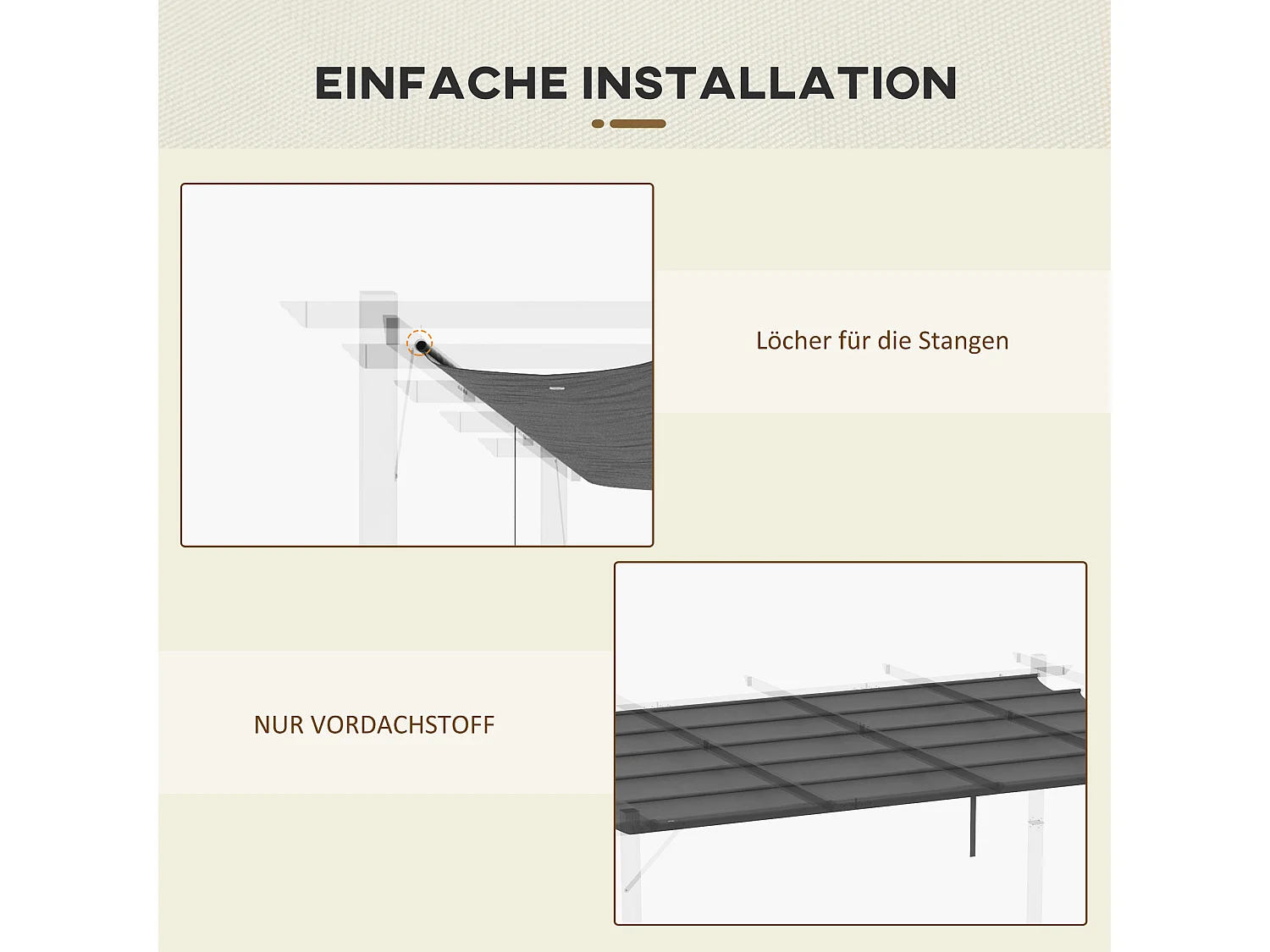 Toit de pergola de remplacement, avec trous d’évacuation, polyester respirant, gris foncé (350x260x6cm)