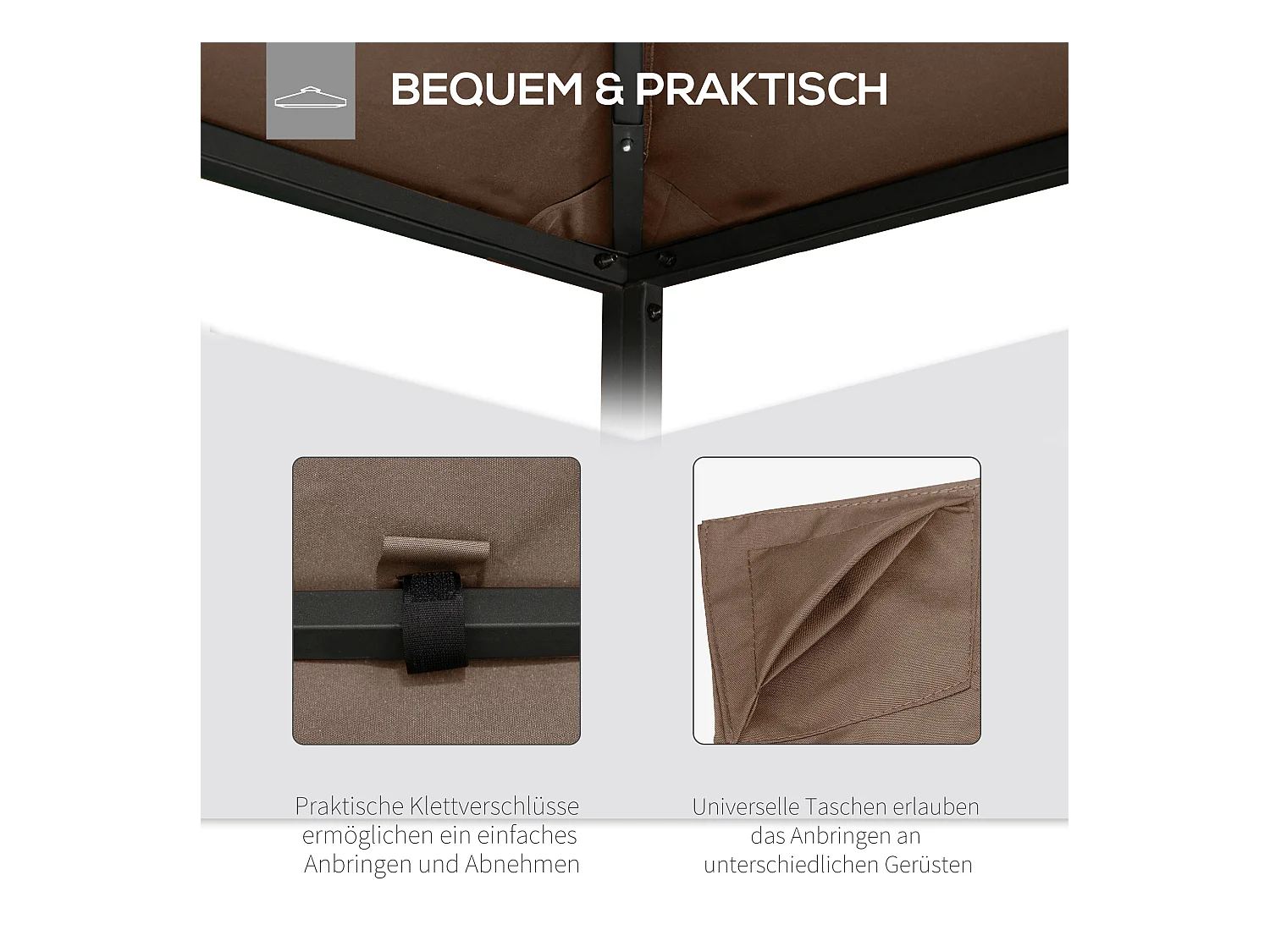 Toit de remplacement pour pavillon, protection solaire en polyester, couleur café (2,93x2,93m)