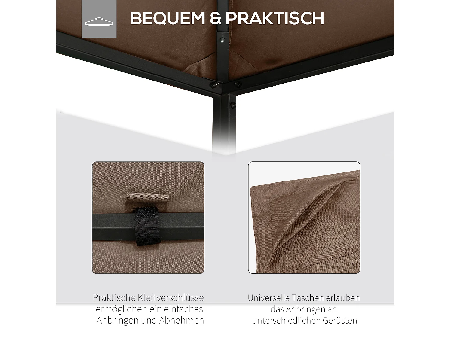 Toit de remplacement pour pavillon, protection solaire en polyester, couleur café (2,93x2,93m)