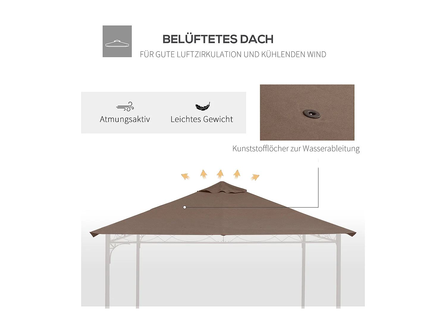 Toit de remplacement pour pavillon, protection solaire en polyester, couleur café (2,93x2,93m)