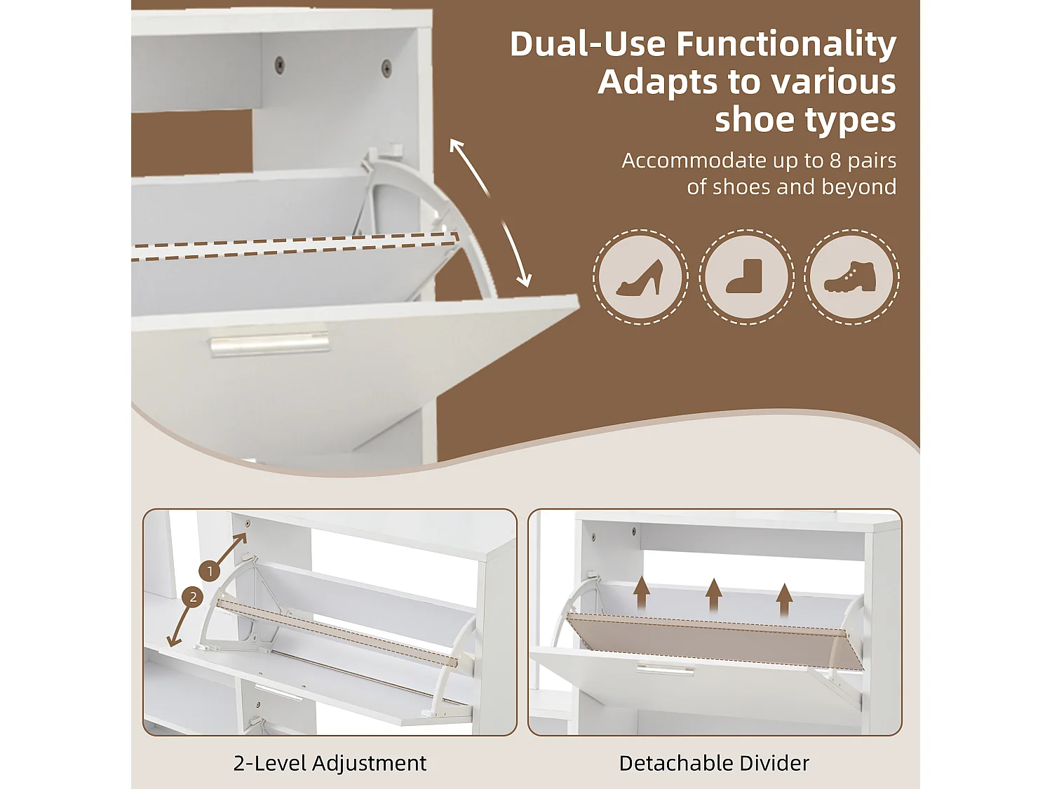 Vestiaire avec miroir - 135 x 25 x 180 cm - avec 2 armoires à chaussures + 2 rangement - aggloméré - blanc