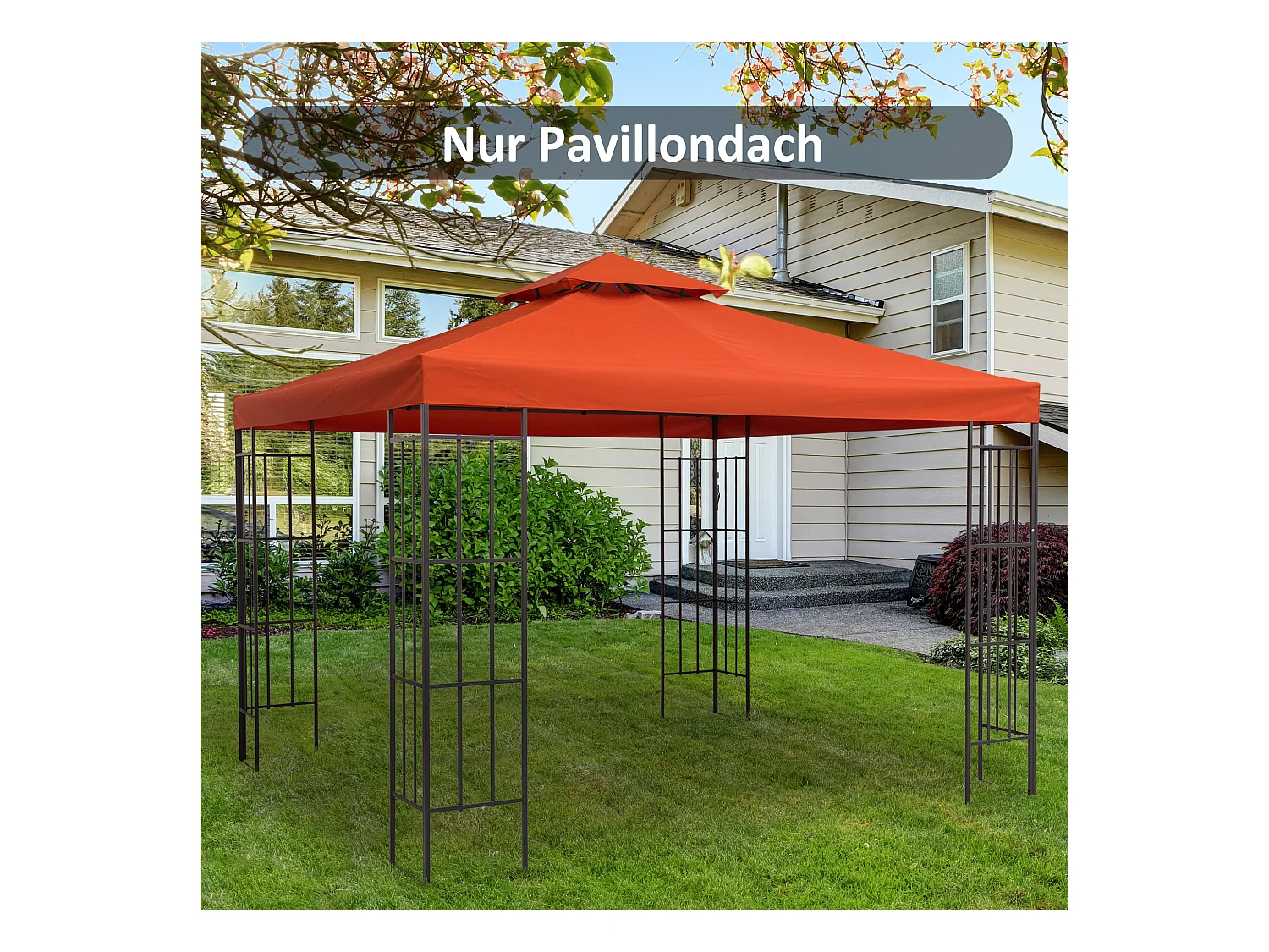 Toit de remplacement pour pavillon 3x3m, protection UV, polyester, rouge rouille (300x300x18 cm)