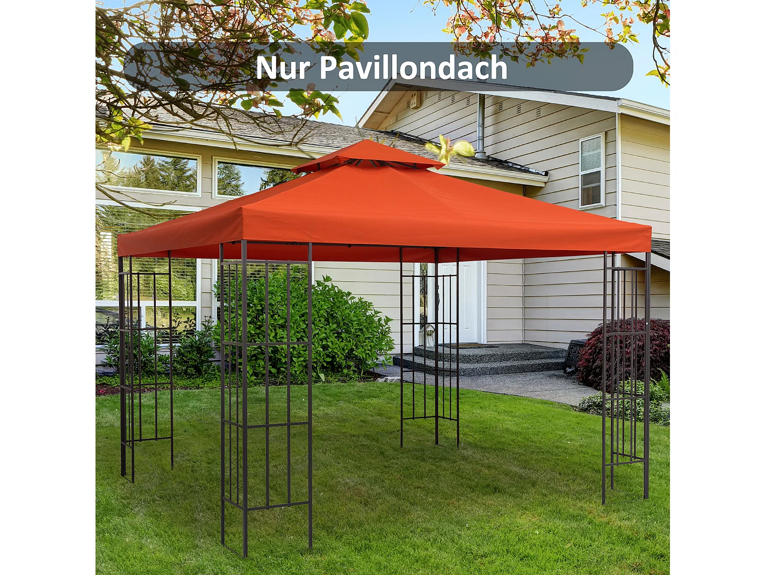 Tetto di ricambio per padiglione 3x3m, protezione UV, poliestere, rosso ruggine (300x300x18 cm)