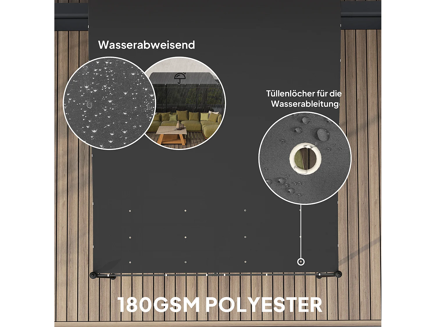 Pergola adossée avec toit imperméable, structure en métal, gris foncé (248x298x250 cm)