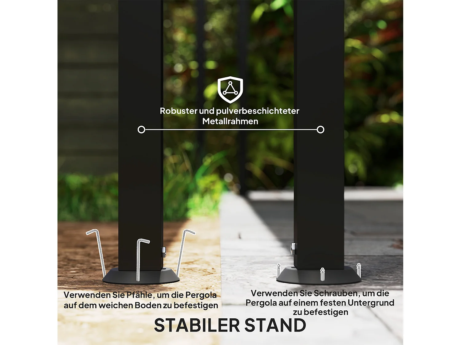 Pergola adossée avec toit imperméable, structure en métal, gris foncé (248x298x250 cm)