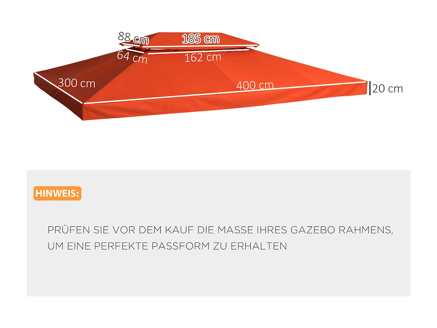 Toit de pavillon de remplacement 3x4m, polyester, rouge rouille (300x400x20 cm)