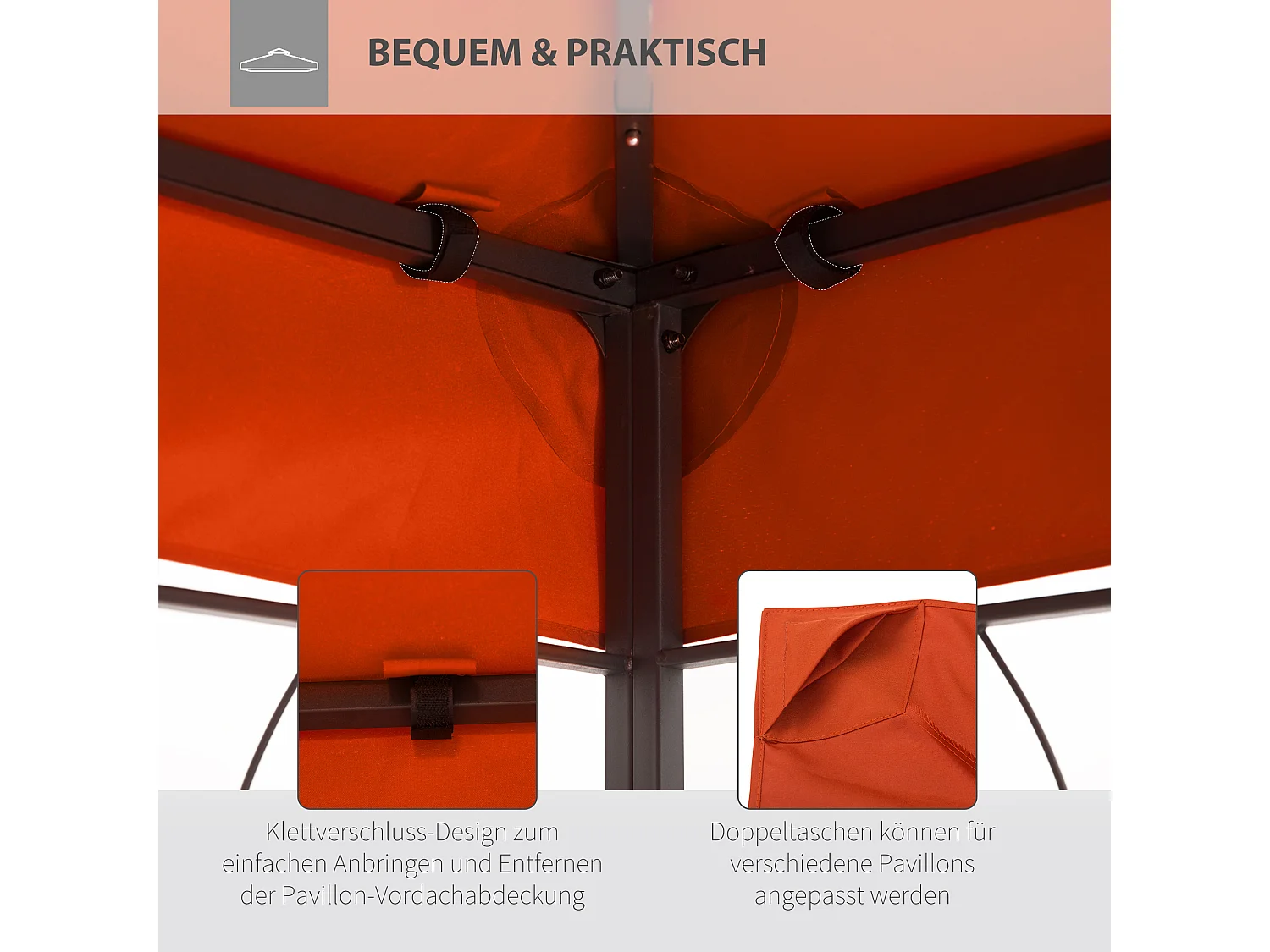 Toit de pavillon de remplacement 3x4m, polyester, rouge rouille (300x400x20 cm)