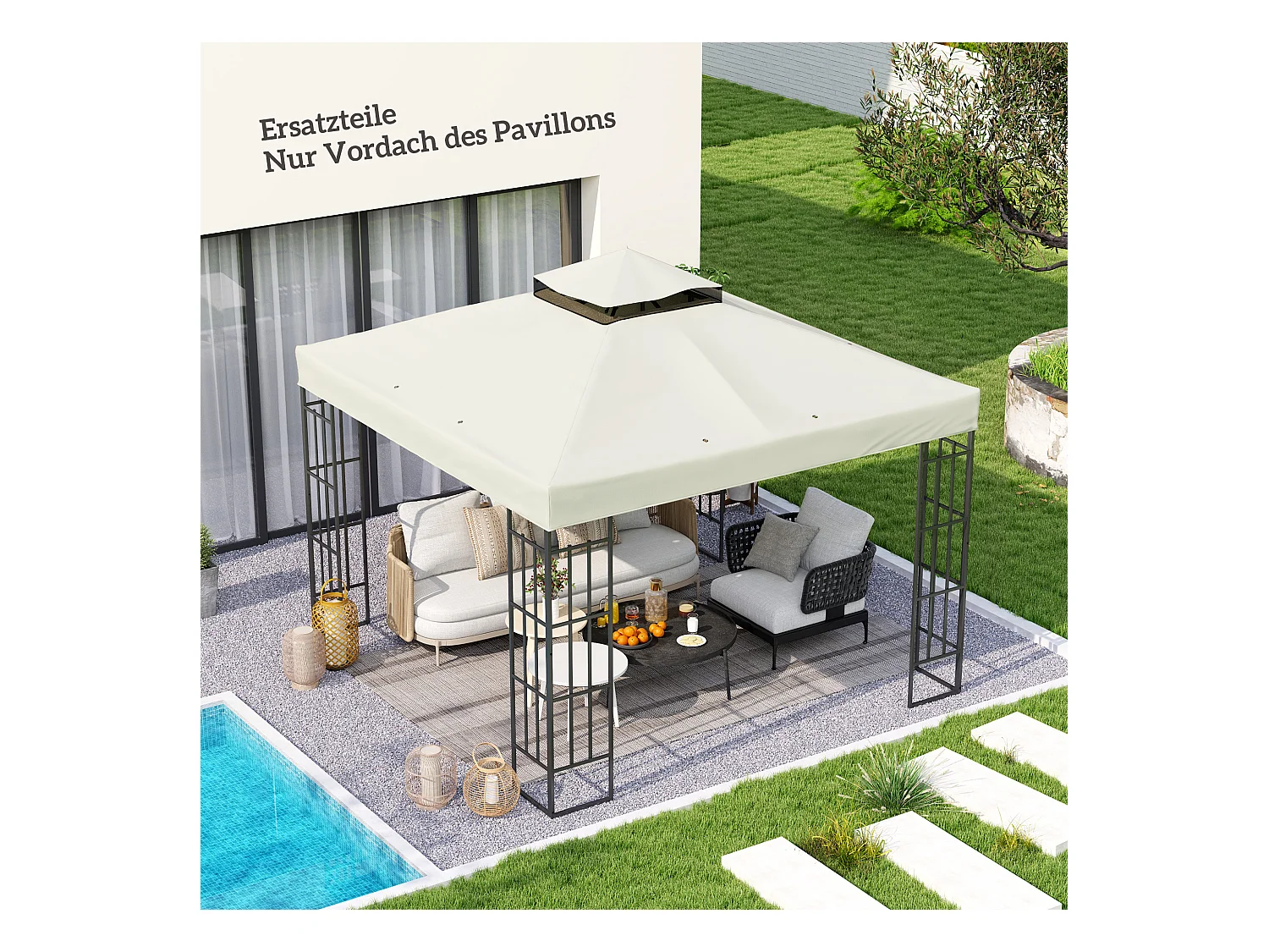 Remplaçant de Toit pour Pavillon 3x3m, Résistant à l'Eau, Oxford 370g/m², Gris Clair (300x300 cm)