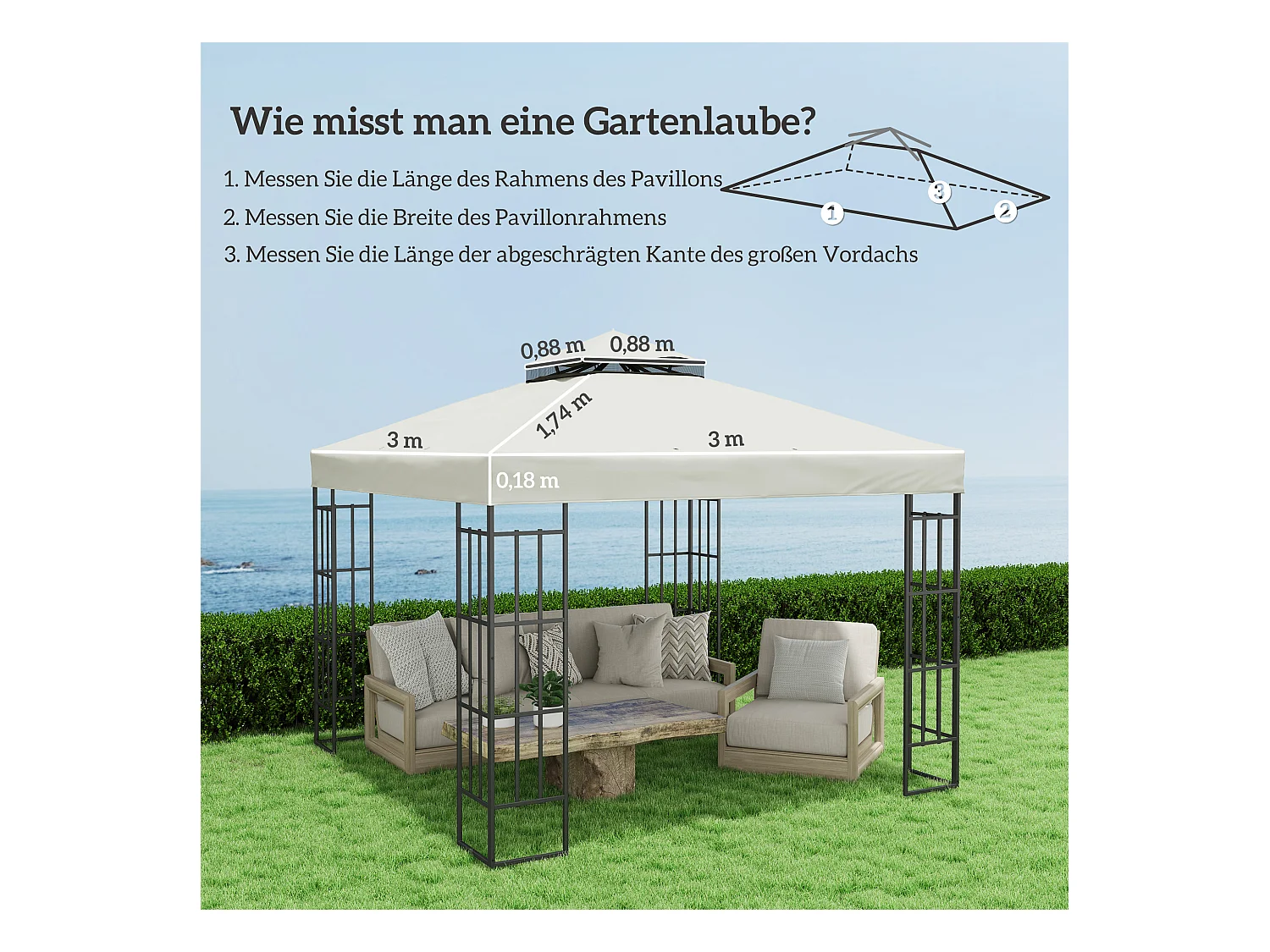 Remplaçant de Toit pour Pavillon 3x3m, Résistant à l'Eau, Oxford 370g/m², Gris Clair (300x300 cm)