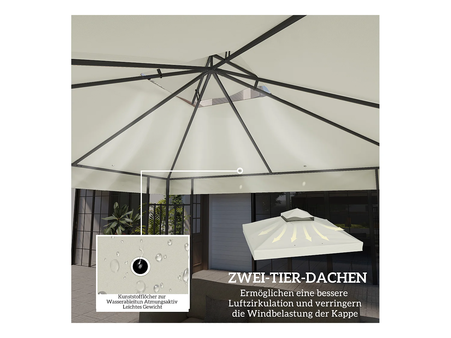 Remplaçant de Toit pour Pavillon 3x3m, Résistant à l'Eau, Oxford 370g/m², Gris Clair (300x300 cm)