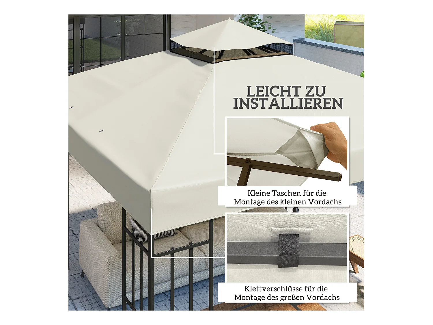 Remplaçant de Toit pour Pavillon 3x3m, Résistant à l'Eau, Oxford 370g/m², Gris Clair (300x300 cm)
