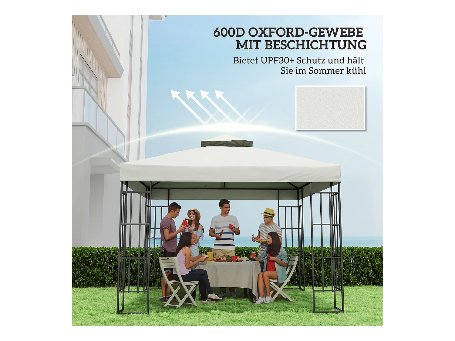 Remplaçant de Toit pour Pavillon 3x3m, Résistant à l'Eau, Oxford 370g/m², Gris Clair (300x300 cm)