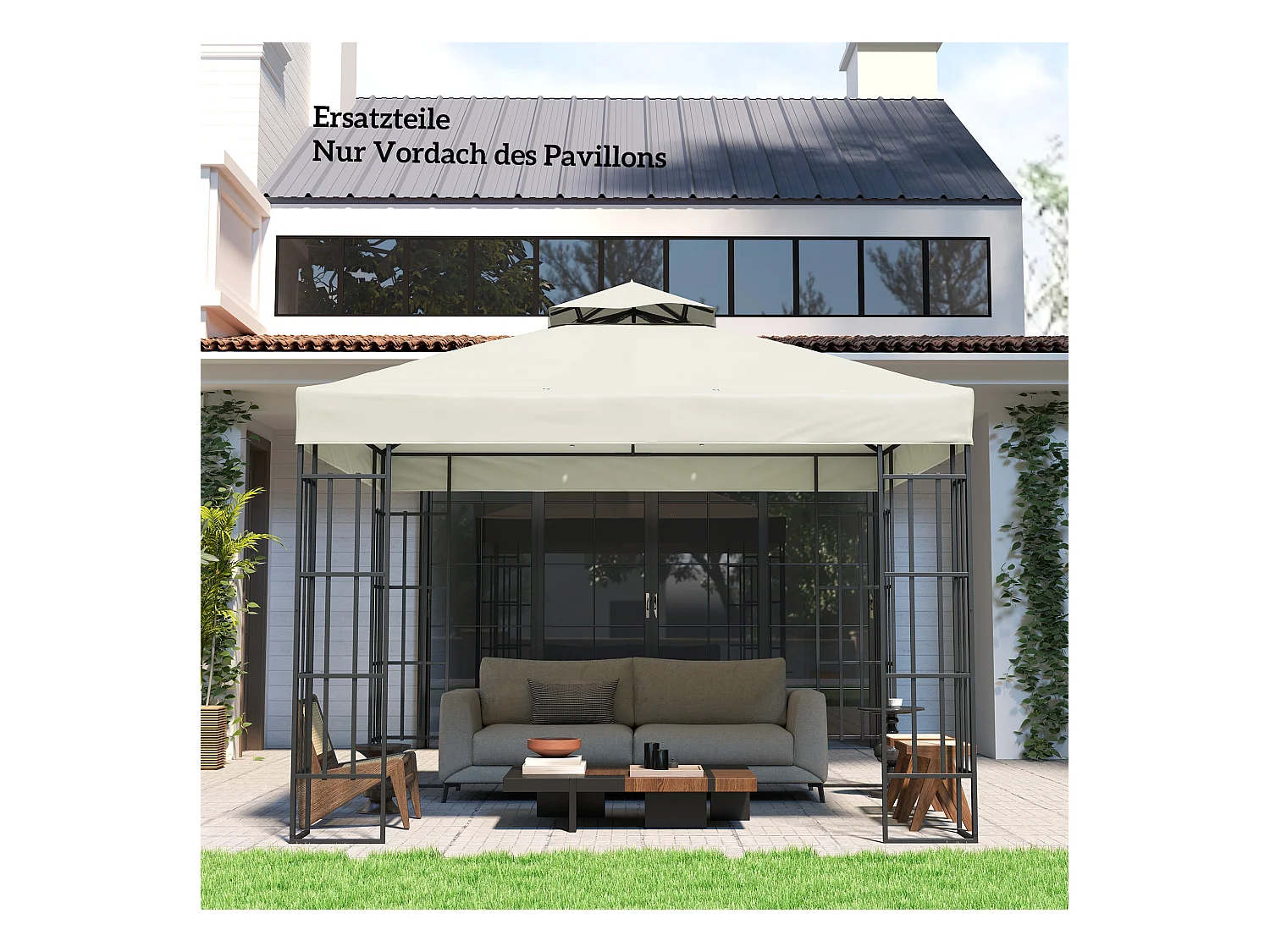 Remplaçant de Toit pour Pavillon 3x3m, Résistant à l'Eau, Oxford 370g/m², Gris Clair (300x300 cm)