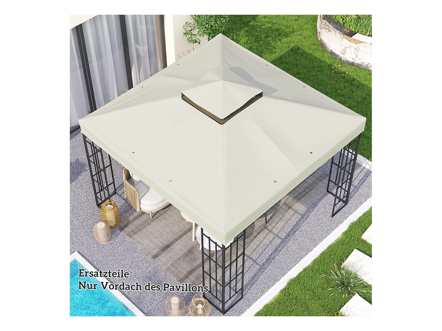 Remplaçant de Toit pour Pavillon 3x3m, Résistant à l'Eau, Oxford 370g/m², Gris Clair (300x300 cm)