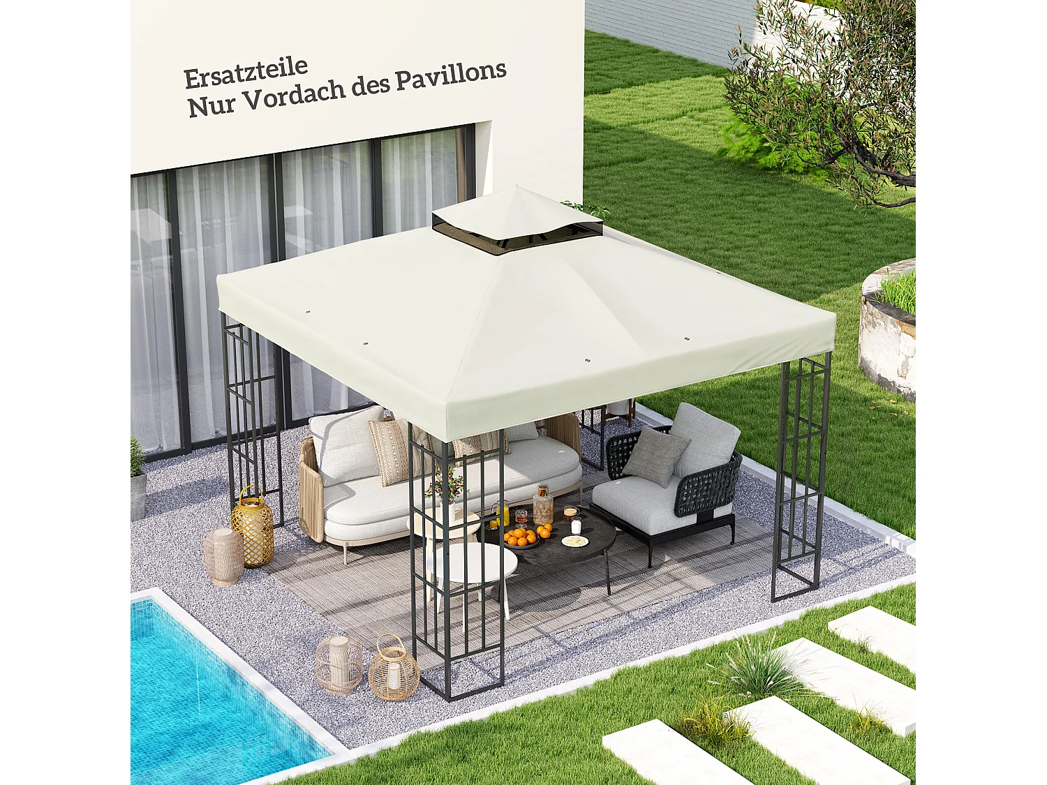 Remplaçant de Toit pour Pavillon 3x3m, Résistant à l'Eau, Oxford 370g/m², Gris Clair (300x300 cm)