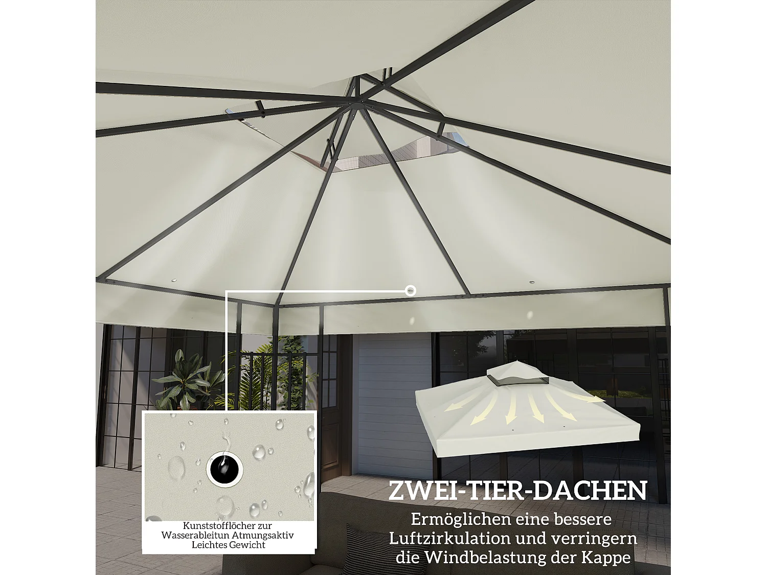 Remplaçant de Toit pour Pavillon 3x3m, Résistant à l'Eau, Oxford 370g/m², Gris Clair (300x300 cm)