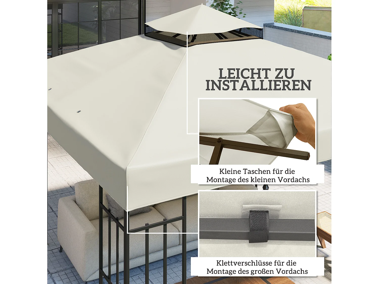 Remplaçant de Toit pour Pavillon 3x3m, Résistant à l'Eau, Oxford 370g/m², Gris Clair (300x300 cm)