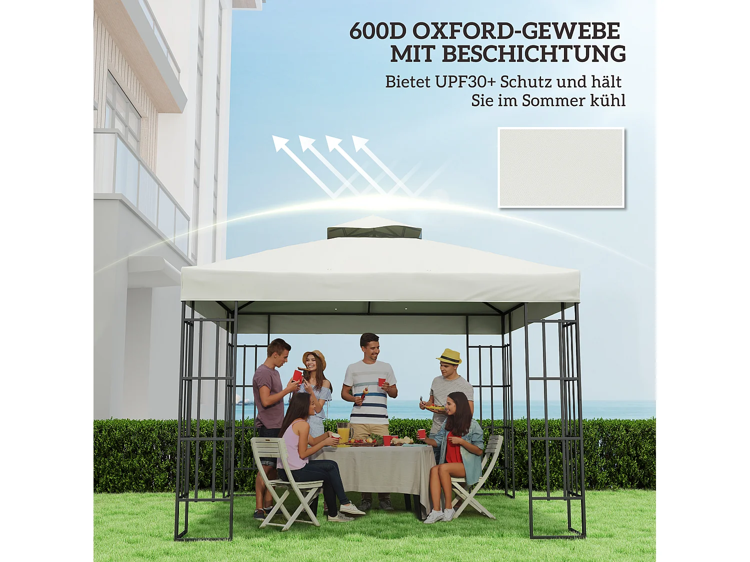 Remplaçant de Toit pour Pavillon 3x3m, Résistant à l'Eau, Oxford 370g/m², Gris Clair (300x300 cm)