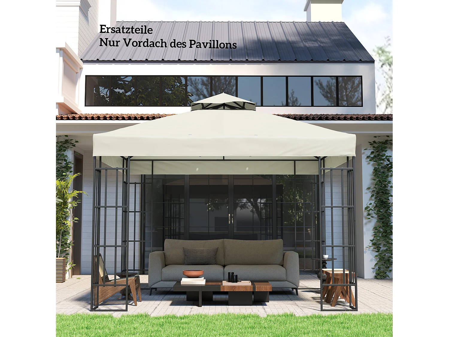 Remplaçant de Toit pour Pavillon 3x3m, Résistant à l'Eau, Oxford 370g/m², Gris Clair (300x300 cm)