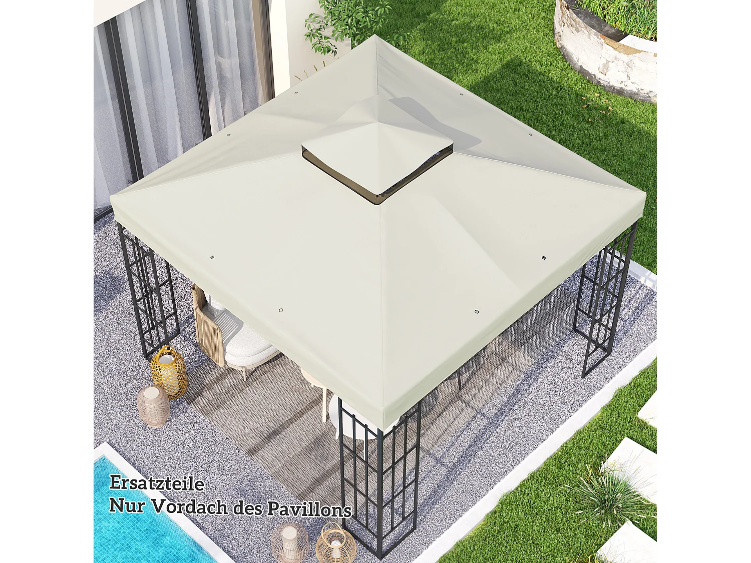 Remplaçant de Toit pour Pavillon 3x3m, Résistant à l'Eau, Oxford 370g/m², Gris Clair (300x300 cm)