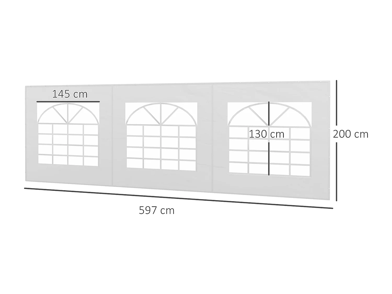 Panel lateral con ventana para pabellón, resistente al agua y a los rayos UV, PVC blanco (597x200cm)