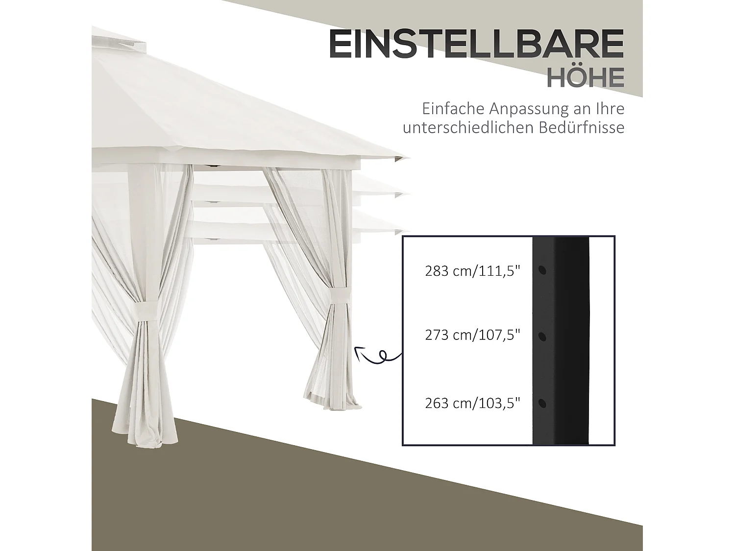 Carpa plegable de 4x4 m con 4 cortinas de malla, techo doble, protección UV, altura regulable, beige (392x392x283 cm)