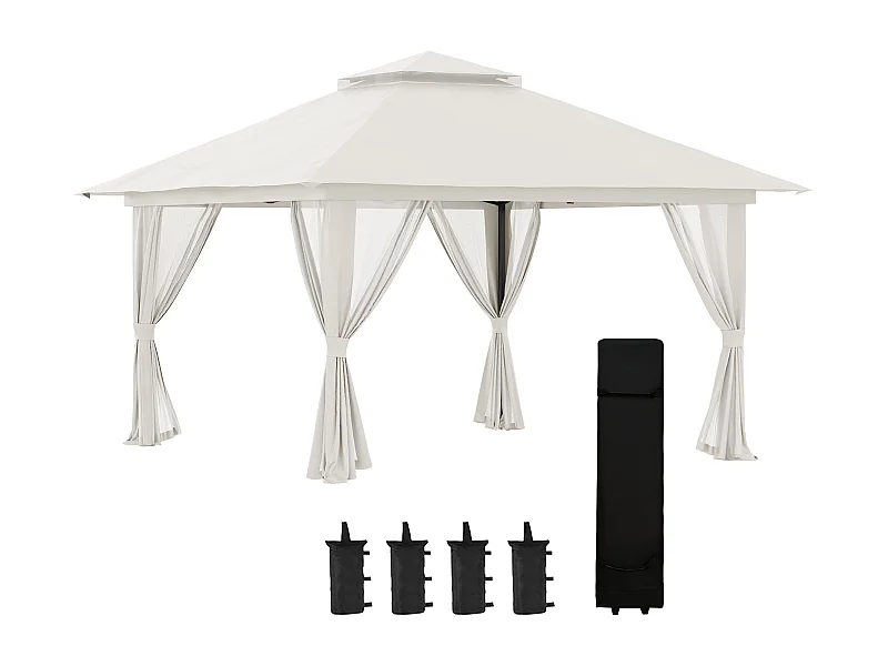 Carpa plegable de 4x4 m con 4 cortinas de malla, techo doble, protección UV, altura regulable, beige (392x392x283 cm)