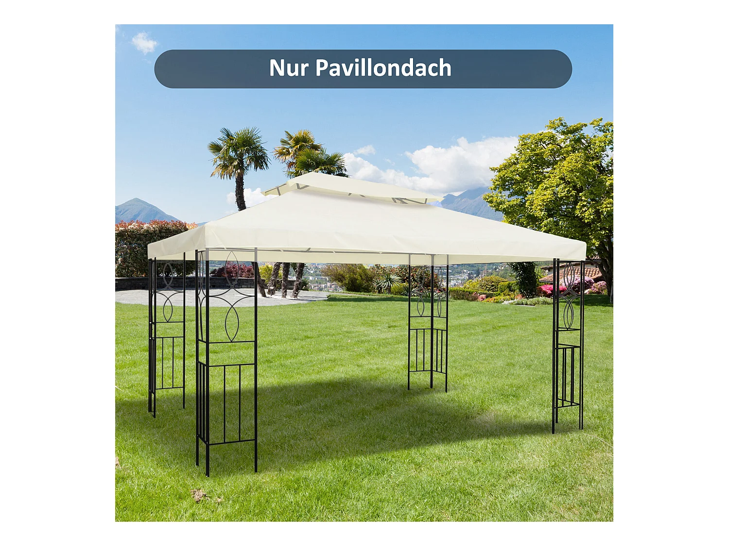 Toit de remplacement pour pavillon métallique, polyester respirant, crème (400x300x20cm)