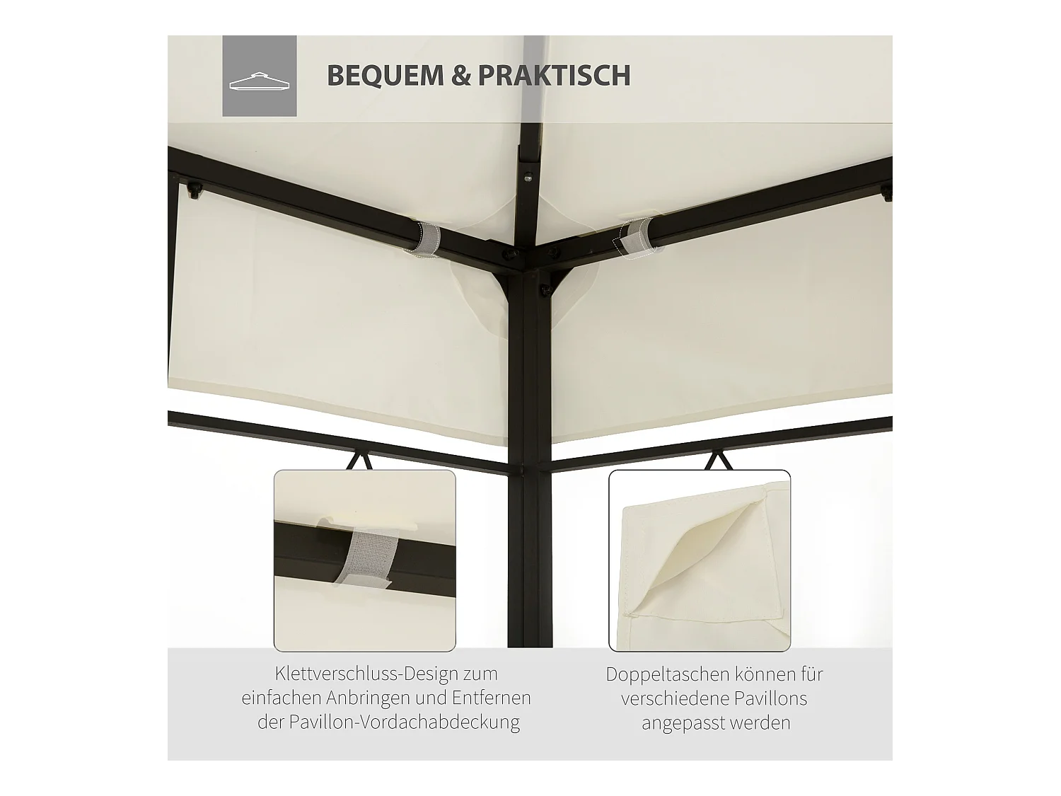 Toit de remplacement pour pavillon métallique, polyester respirant, crème (400x300x20cm)