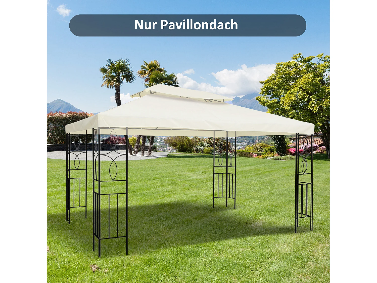 Toit de remplacement pour pavillon métallique, polyester respirant, crème (400x300x20cm)