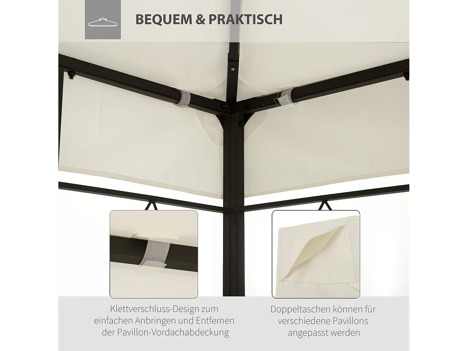 Toit de remplacement pour pavillon métallique, polyester respirant, crème (400x300x20cm)