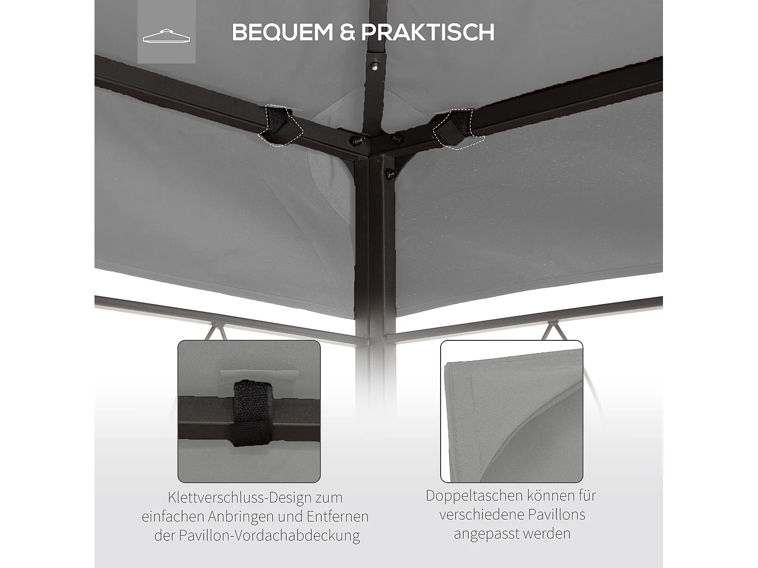 Toit de pavillon de remplacement, polyester, gris clair (300x400x20 cm)