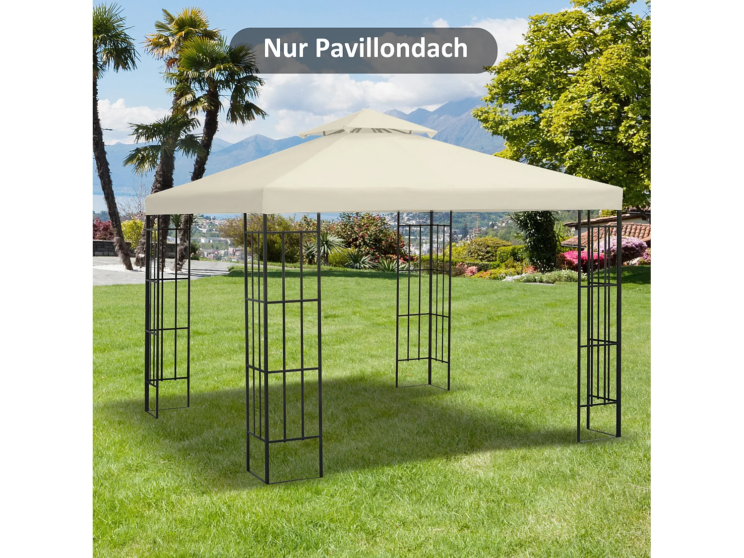 Tonnelle Pavillon 3x3m, Toit de Remplacement en Polyester, Crème, Résistant à l'Eau (300x300x18 cm)