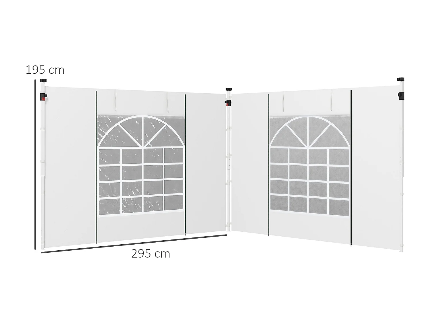 Panneaux latéraux pour pavillon 2 pièces avec fenêtres et porte, polyester, blanc (295x195cm)