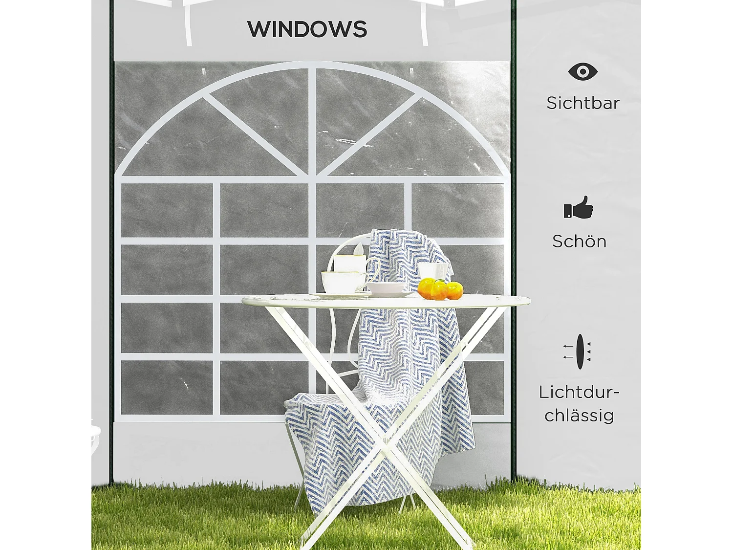 Panneaux latéraux pour pavillon 2 pièces avec fenêtres et porte, polyester, blanc (295x195cm)