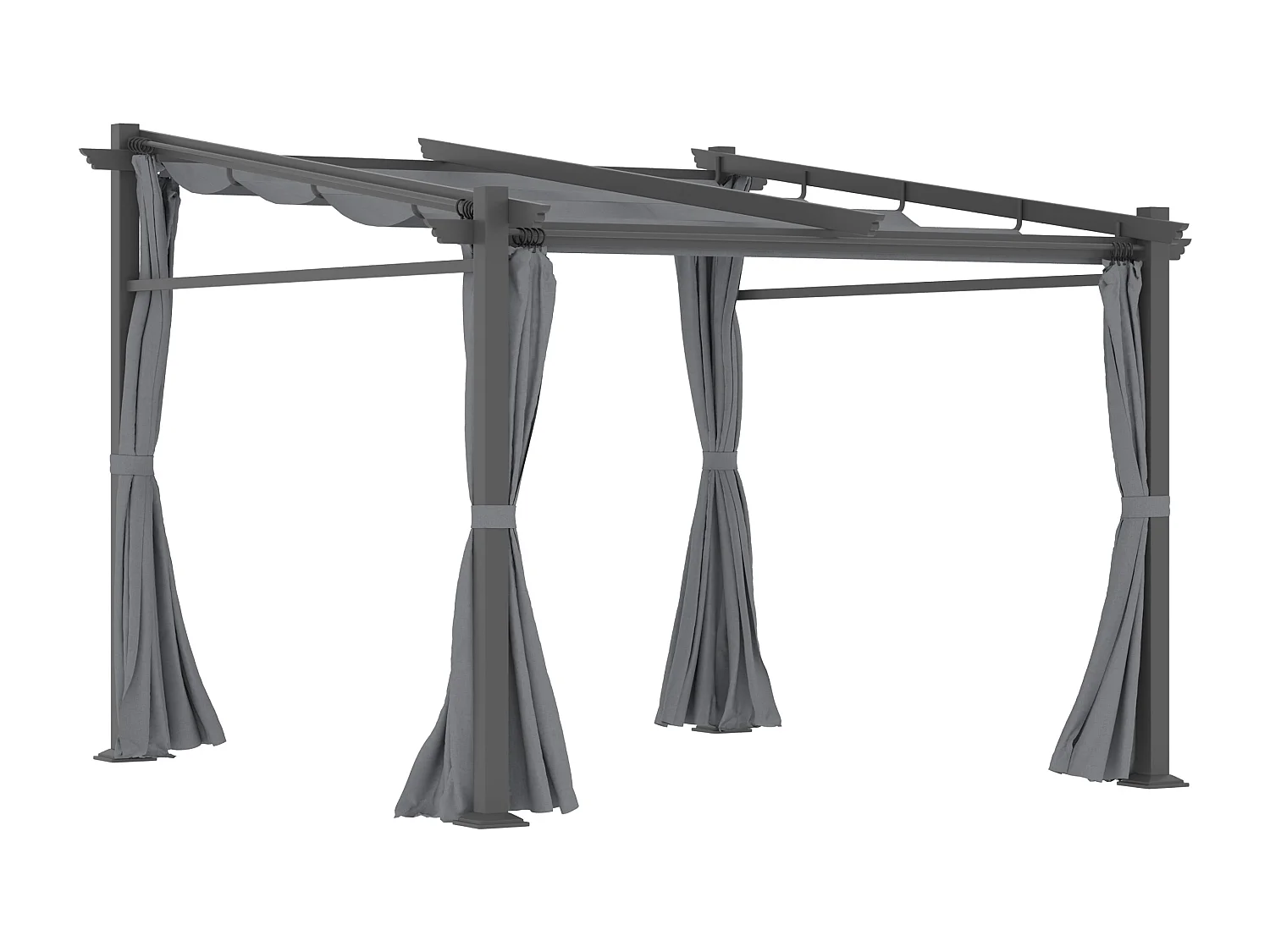 Pérgola con techo retráctil, estructura de acero, poliéster, gris oscuro (297x295x230cm)