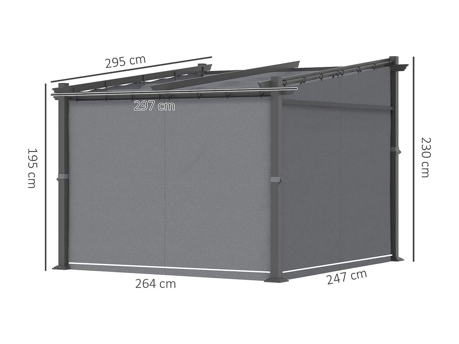 Pérgola con techo retráctil, estructura de acero, poliéster, gris oscuro (297x295x230cm)