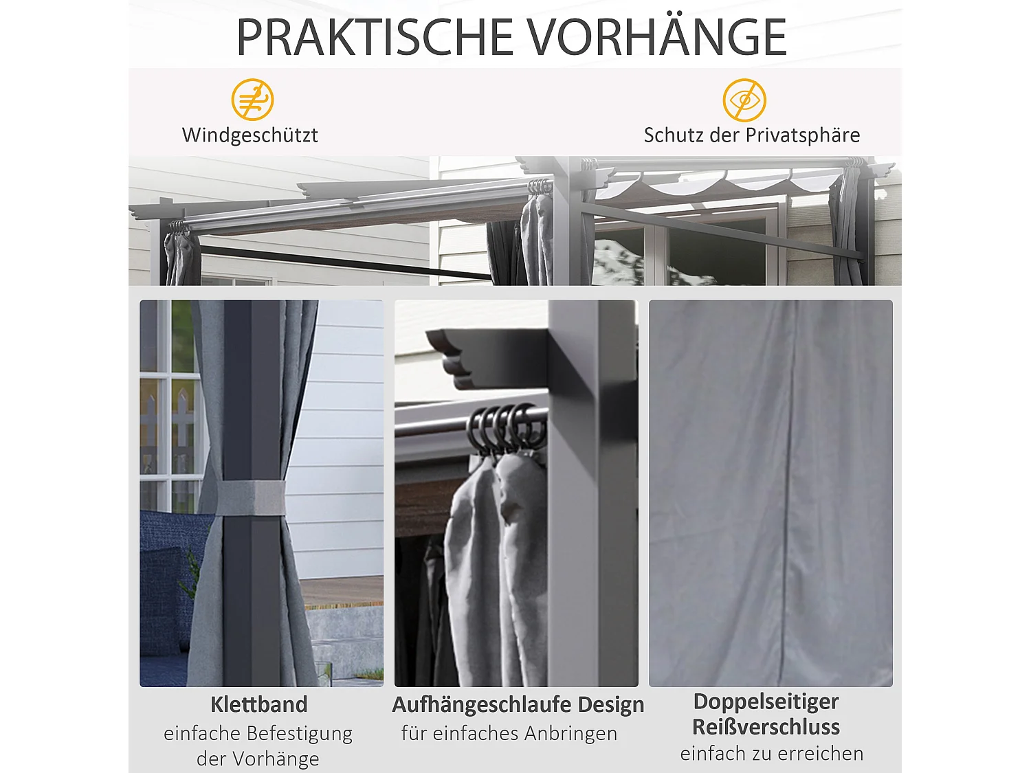 Pérgola con techo retráctil, estructura de acero, poliéster, gris oscuro (297x295x230cm)