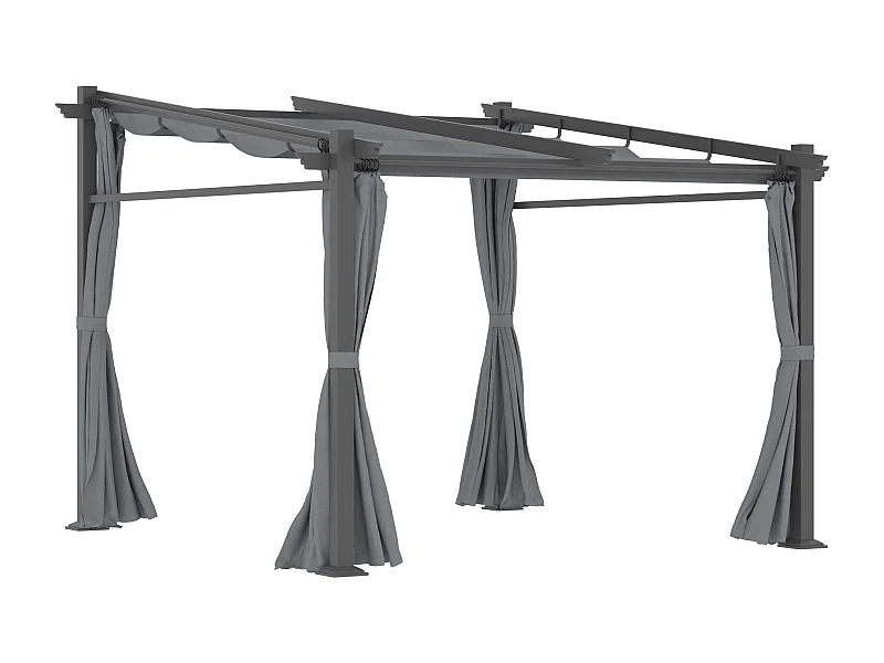 Pérgola con techo retráctil, estructura de acero, poliéster, gris oscuro (297x295x230cm)