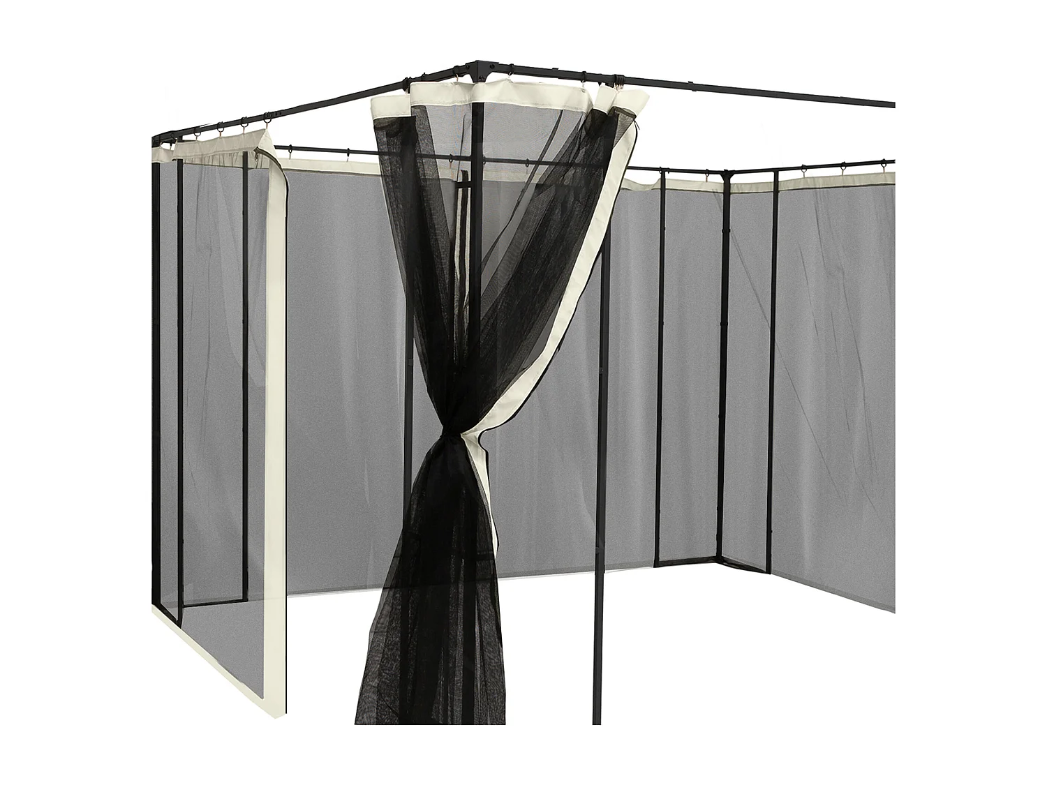 Moustiquaire pour pavillon 3x4m, 4 panneaux avec fermeture éclair, nylon mesh noir (120x100x200cm)