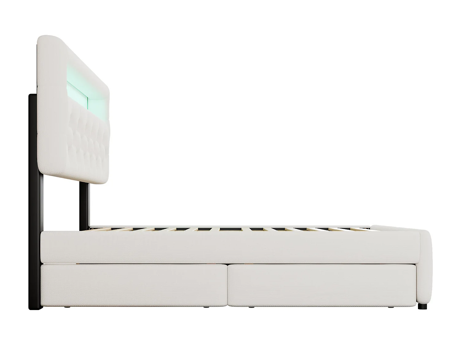 Lit avec canapé escamotable et 2 tiroirs, tissu, blanc (205x141x115 cm)