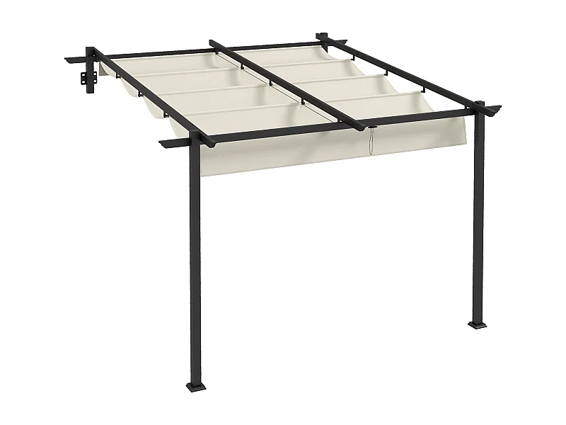 Wandpergola met uitschuifbaar dak, aluminium constructie, crème (297x297x230cm)